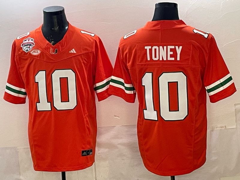 Men 2026 Miami Hurricanes #10 Toney Orange 3th generations Limited NCAA Jersey 056->ncaa teams->NCAA Jersey